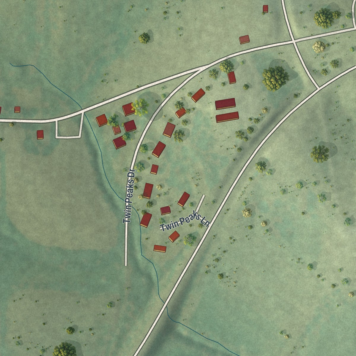 Second close-up of the map of Russellville, Missouri print showing more streets and buildings