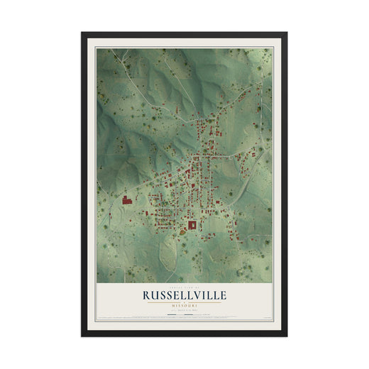 Map of Russellville, Missouri, 12 x 18 inch print in a black wood frame