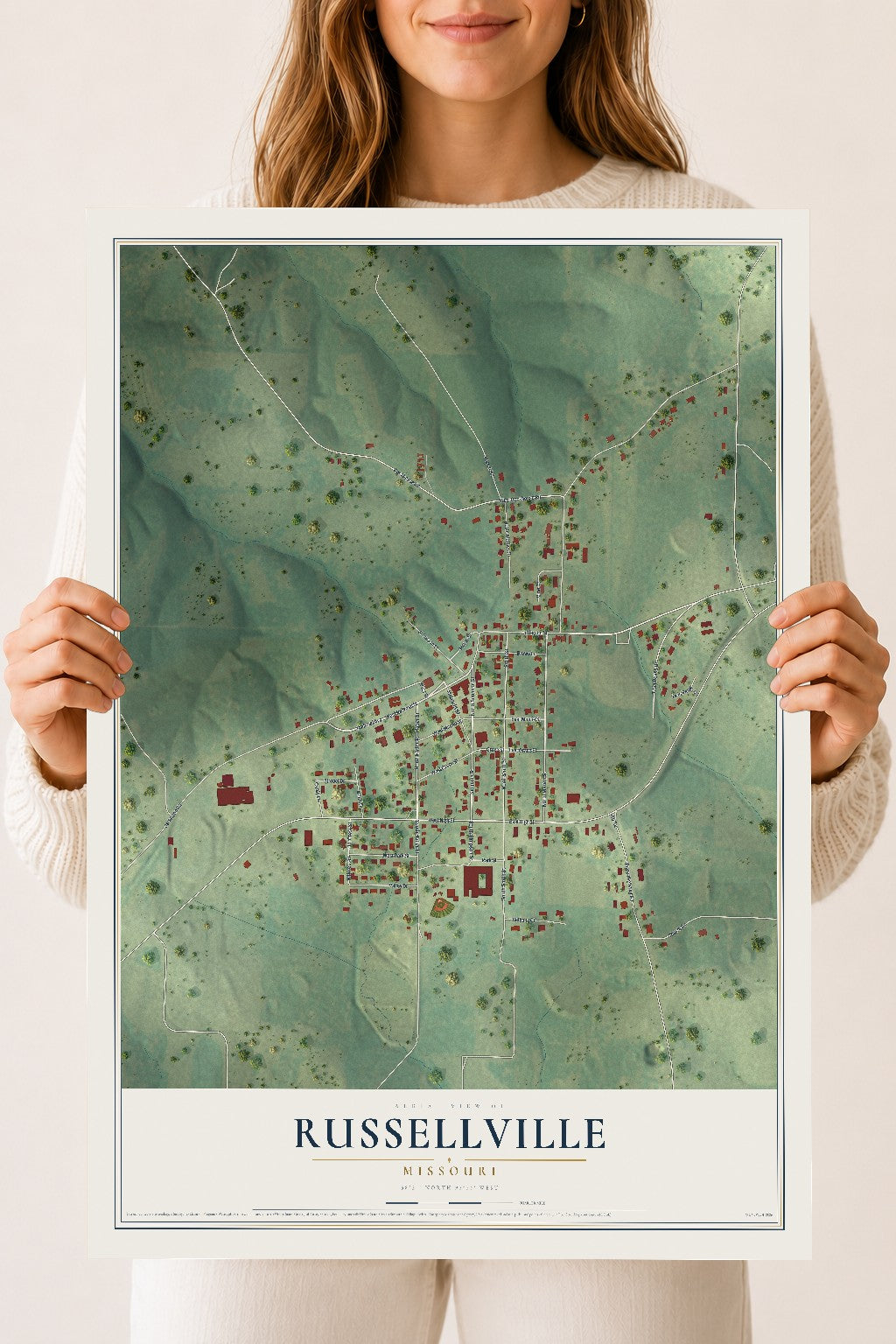 Map of Russellville, Missouri, 18 x 24 inch unframed archival matte print