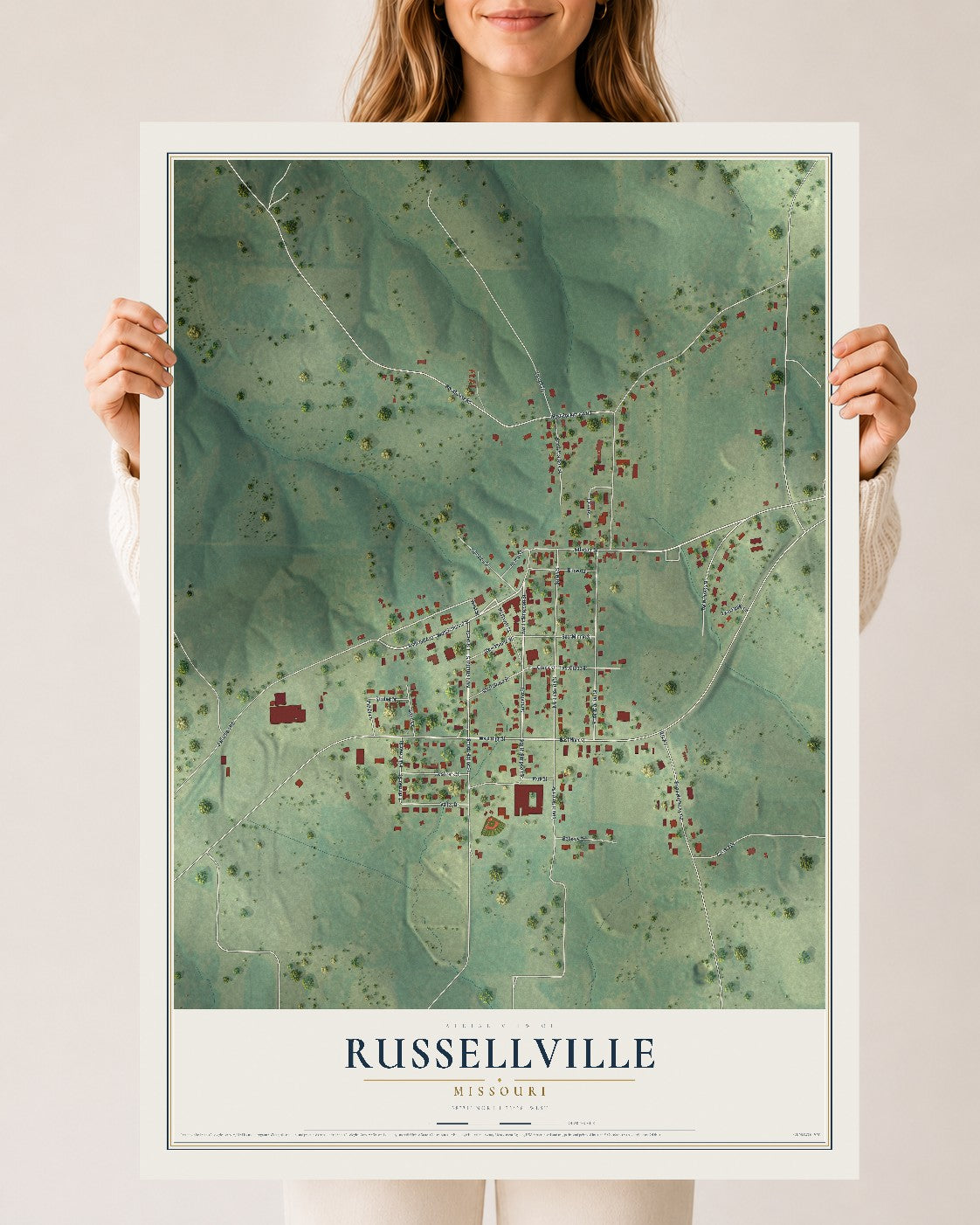 Map of Russellville, Missouri, 24 x 36 inch unframed archival matte print