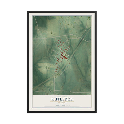 Map of Rutledge, Missouri, 12 x 18 inch print in a black wood frame