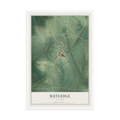 Map of Rutledge, Missouri, 12 x 18 inch print in a white wood frame