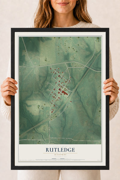 Map of Rutledge, Missouri, 18 x 24 inch print in a black wood frame