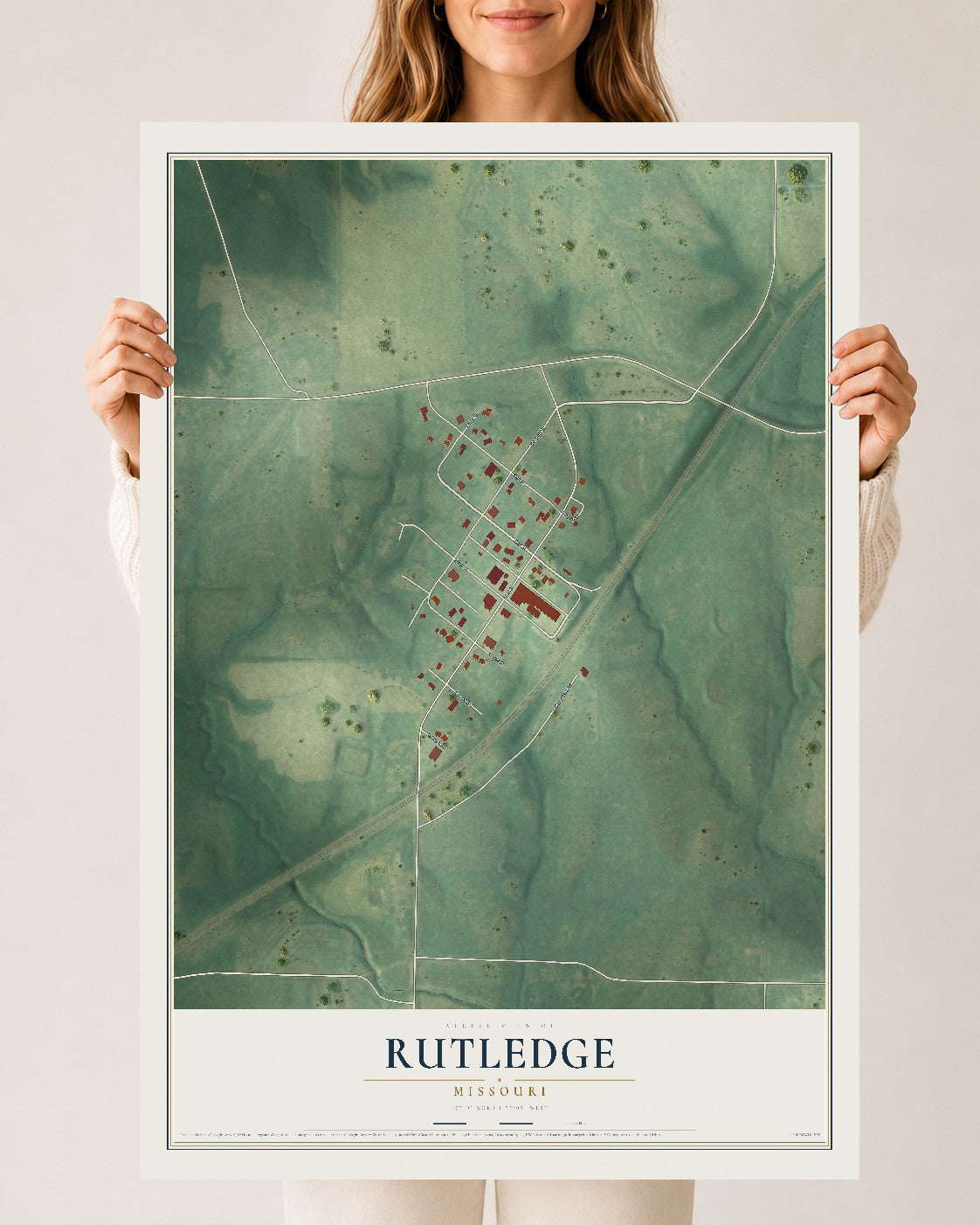 Map of Rutledge, Missouri, 24 x 36 inch unframed archival matte print