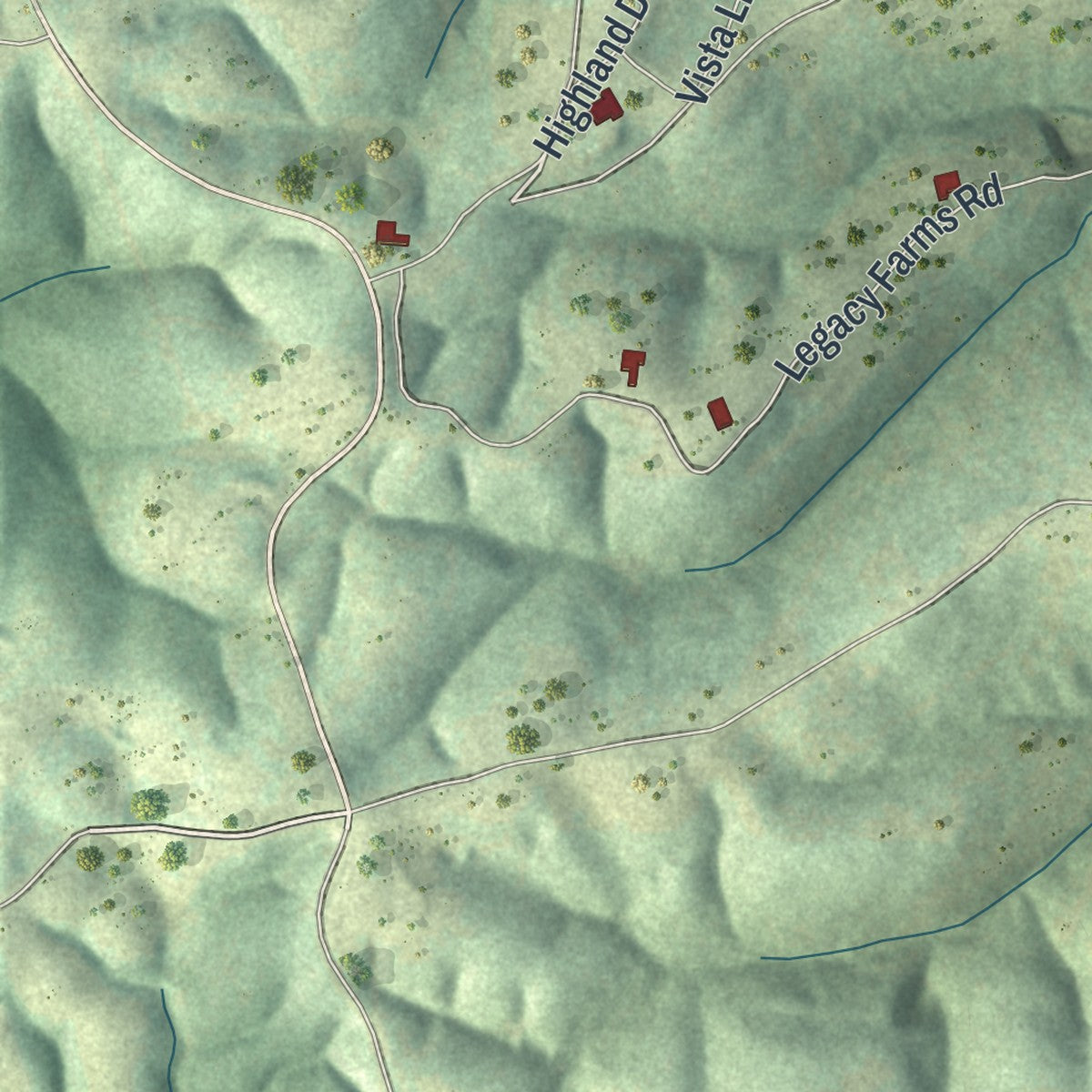 Close-up of the map of Saddlebrooke, Missouri print showing street and building detail