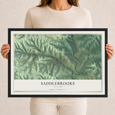 Map of Saddlebrooke, Missouri, 12 x 18 inch print in a black wood frame