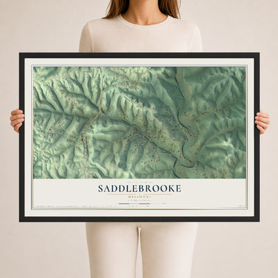 Map of Saddlebrooke, Missouri, 24 x 36 inch print in a black wood frame