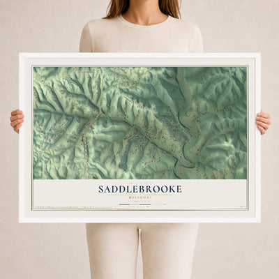 Map of Saddlebrooke, Missouri, 24 x 36 inch print in a white wood frame