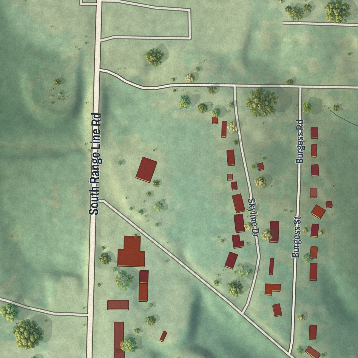 Close-up of the map of Saginaw, Missouri print showing street and building detail