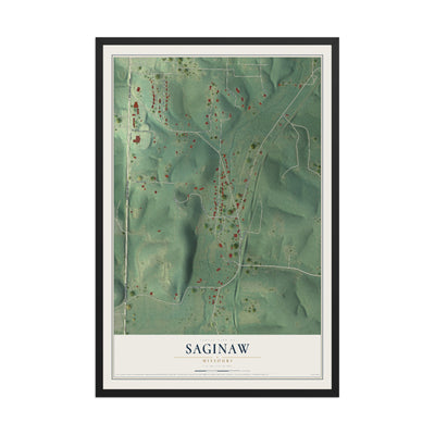 Map of Saginaw, Missouri, 12 x 18 inch print in a black wood frame