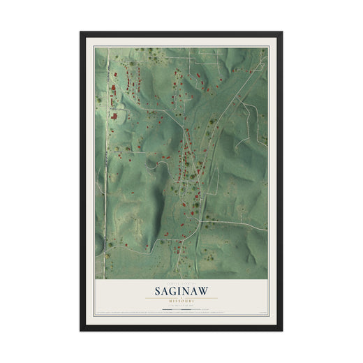 Map of Saginaw, Missouri, 12 x 18 inch print in a black wood frame