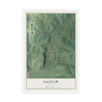 Map of Saginaw, Missouri, 12 x 18 inch print in a white wood frame