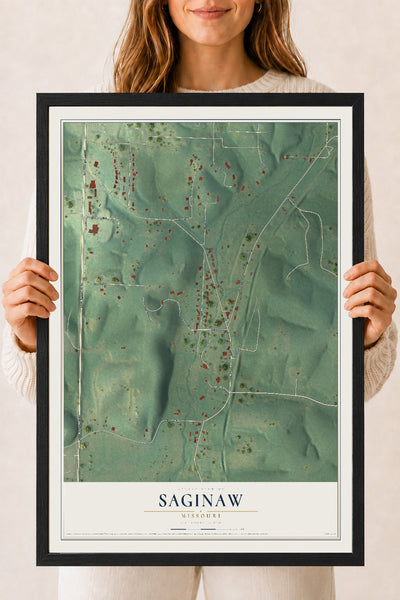 Map of Saginaw, Missouri, 18 x 24 inch print in a black wood frame