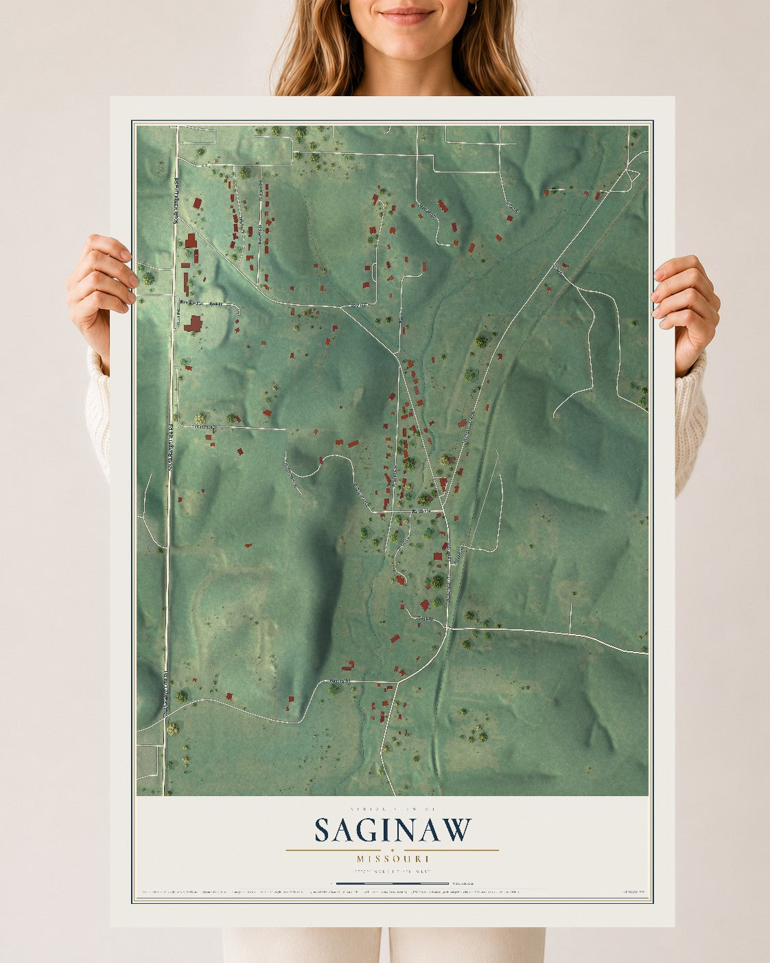 Map of Saginaw, Missouri, 24 x 36 inch unframed archival matte print