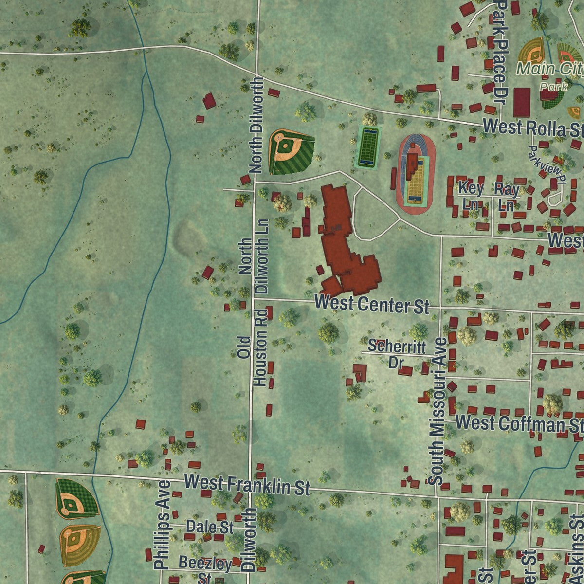 Second close-up of the map of Salem, Missouri print showing more streets and buildings