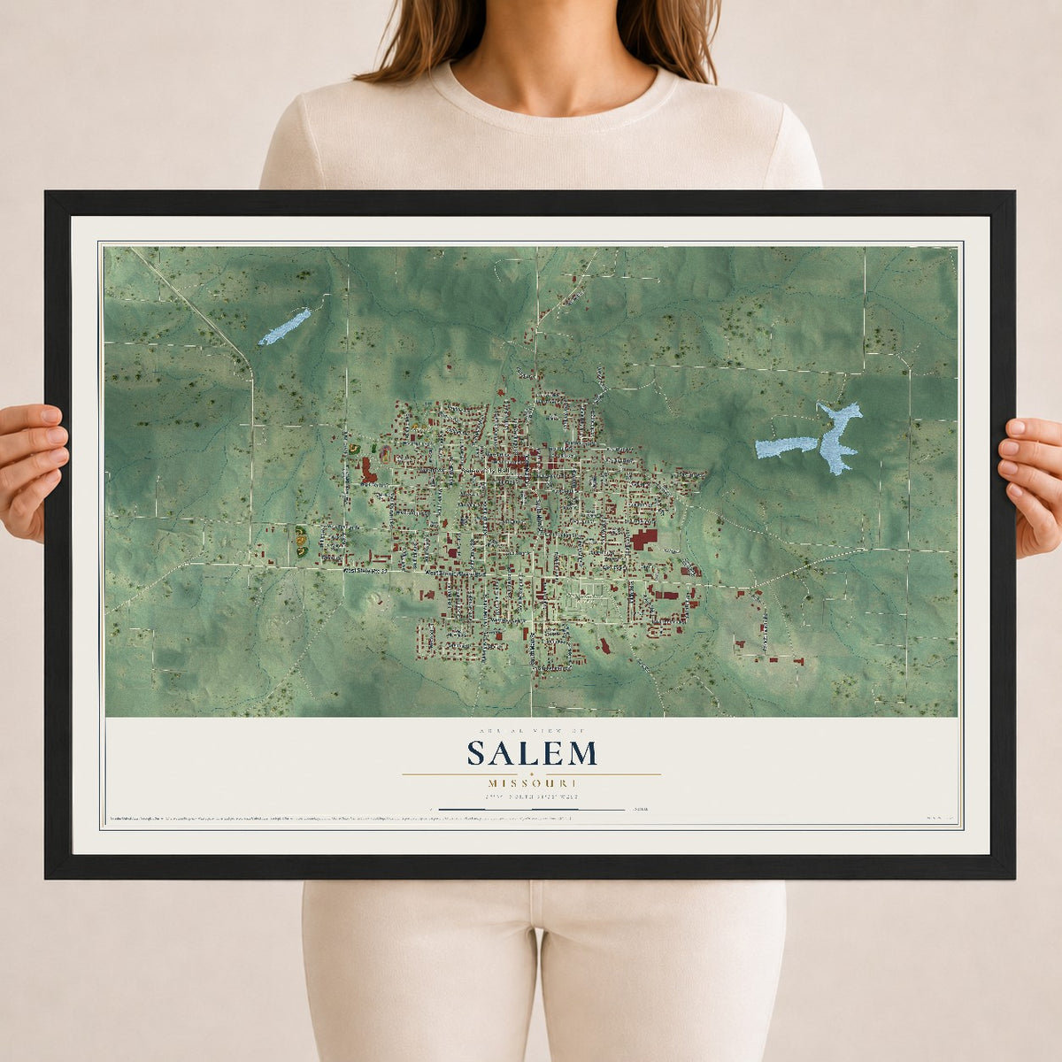 Map of Salem, Missouri, 18 x 24 inch print in a black wood frame