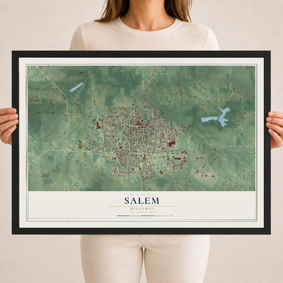 Map of Salem, Missouri, 18 x 24 inch print in a black wood frame