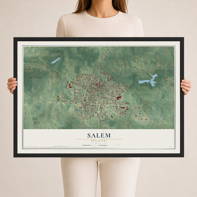 Map of Salem, Missouri, 24 x 36 inch print in a black wood frame