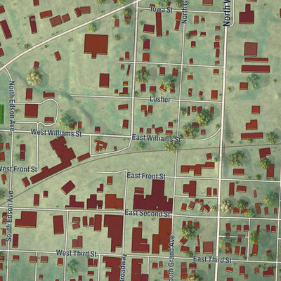 Close-up of the map of Salisbury, Missouri print showing street and building detail