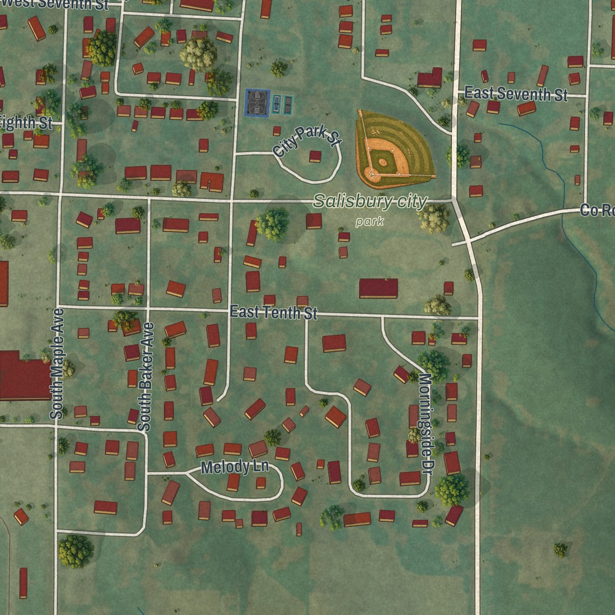 Second close-up of the map of Salisbury, Missouri print showing more streets and buildings