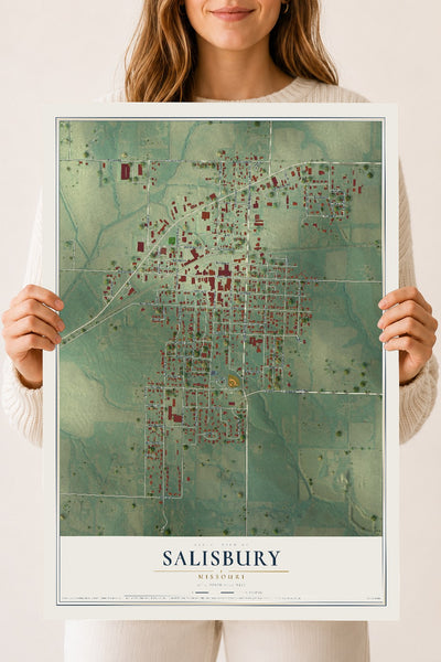 Map of Salisbury, Missouri, 18 x 24 inch unframed archival matte print