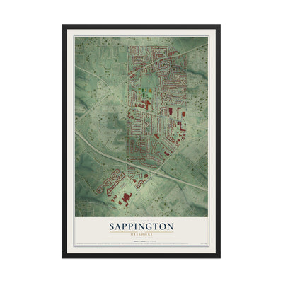 Map of Sappington, Missouri, 12 x 18 inch print in a black wood frame