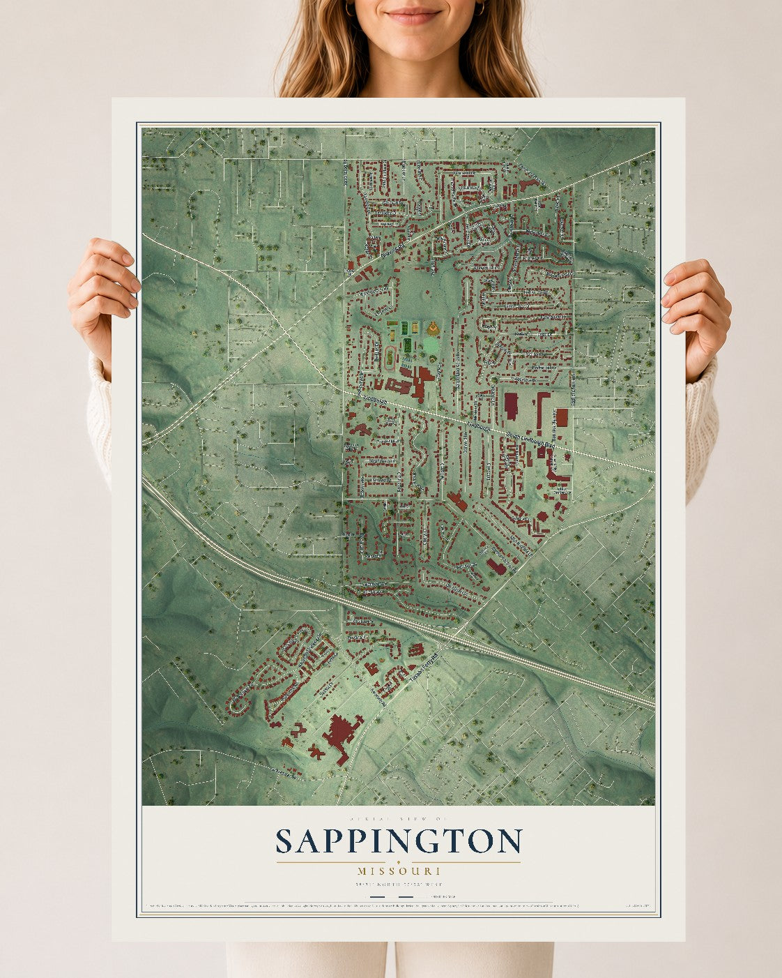 Map of Sappington, Missouri, 24 x 36 inch unframed archival matte print