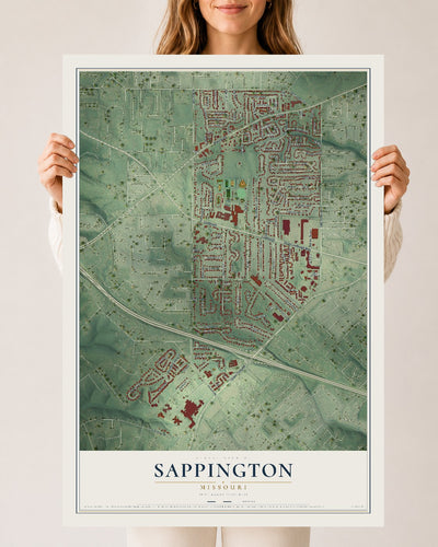 Map of Sappington, Missouri, 24 x 36 inch unframed archival matte print