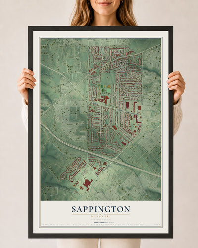 Map of Sappington, Missouri, 24 x 36 inch print in a black wood frame
