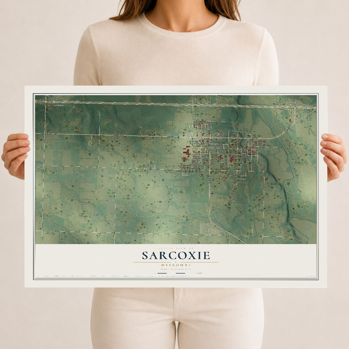 Map of Sarcoxie, Missouri, 12 x 18 inch unframed archival matte print