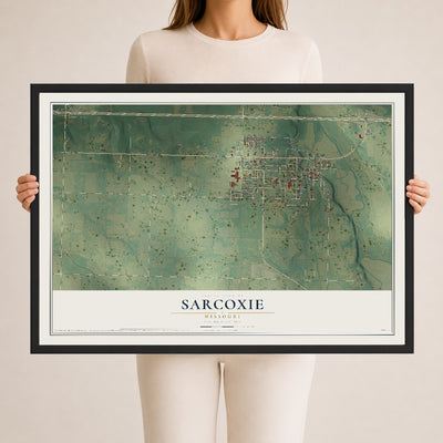 Map of Sarcoxie, Missouri, 24 x 36 inch print in a black wood frame