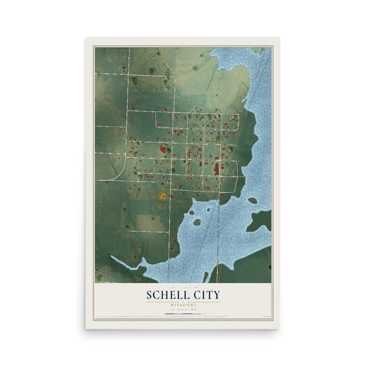 Map of Schell City, Missouri, 12 x 18 inch unframed archival matte print