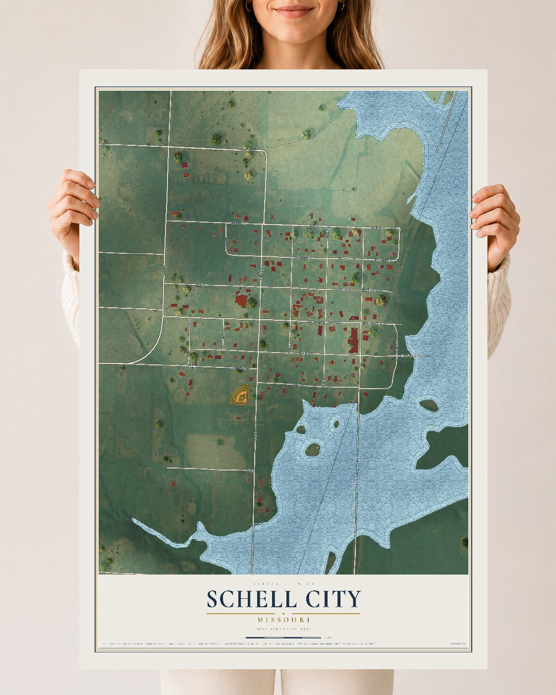 Map of Schell City, Missouri, 24 x 36 inch unframed archival matte print