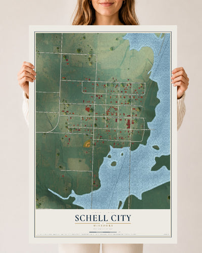 Map of Schell City, Missouri, 24 x 36 inch unframed archival matte print