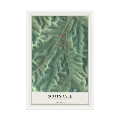 Map of Scotsdale, Missouri, 12 x 18 inch print in a white wood frame