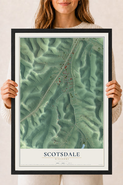 Map of Scotsdale, Missouri, 18 x 24 inch print in a black wood frame