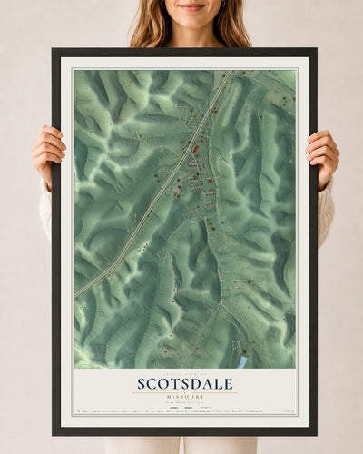 Map of Scotsdale, Missouri, 24 x 36 inch print in a black wood frame