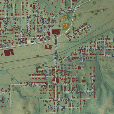Second close-up of the map of Scott City, Missouri print showing more streets and buildings