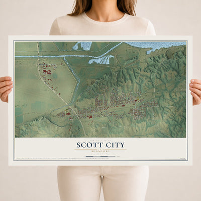 Map of Scott City, Missouri, 18 x 24 inch unframed archival matte print