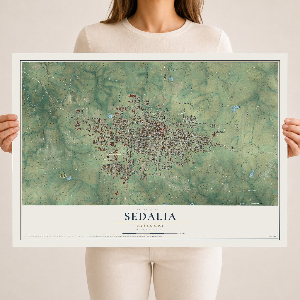 Map of Sedalia, Missouri, 18 x 24 inch unframed archival matte print