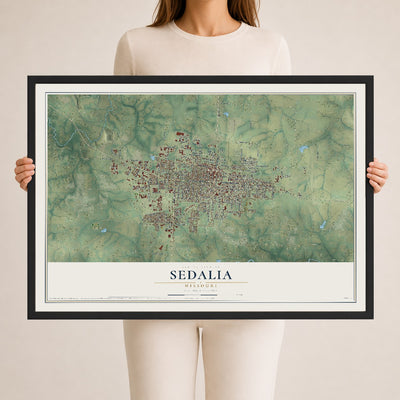 Map of Sedalia, Missouri, 24 x 36 inch print in a black wood frame