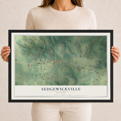 Map of Sedgewickville, Missouri, 12 x 18 inch print in a black wood frame