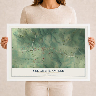 Map of Sedgewickville, Missouri, 12 x 18 inch print in a white wood frame