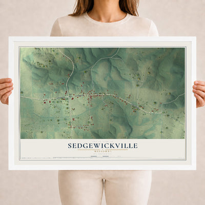 Map of Sedgewickville, Missouri, 18 x 24 inch print in a white wood frame