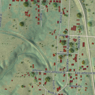 Second close-up of the map of Seligman, Missouri print showing more streets and buildings