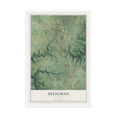 Map of Seligman, Missouri, 12 x 18 inch print in a white wood frame