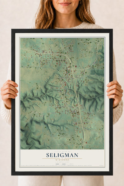 Map of Seligman, Missouri, 18 x 24 inch print in a black wood frame