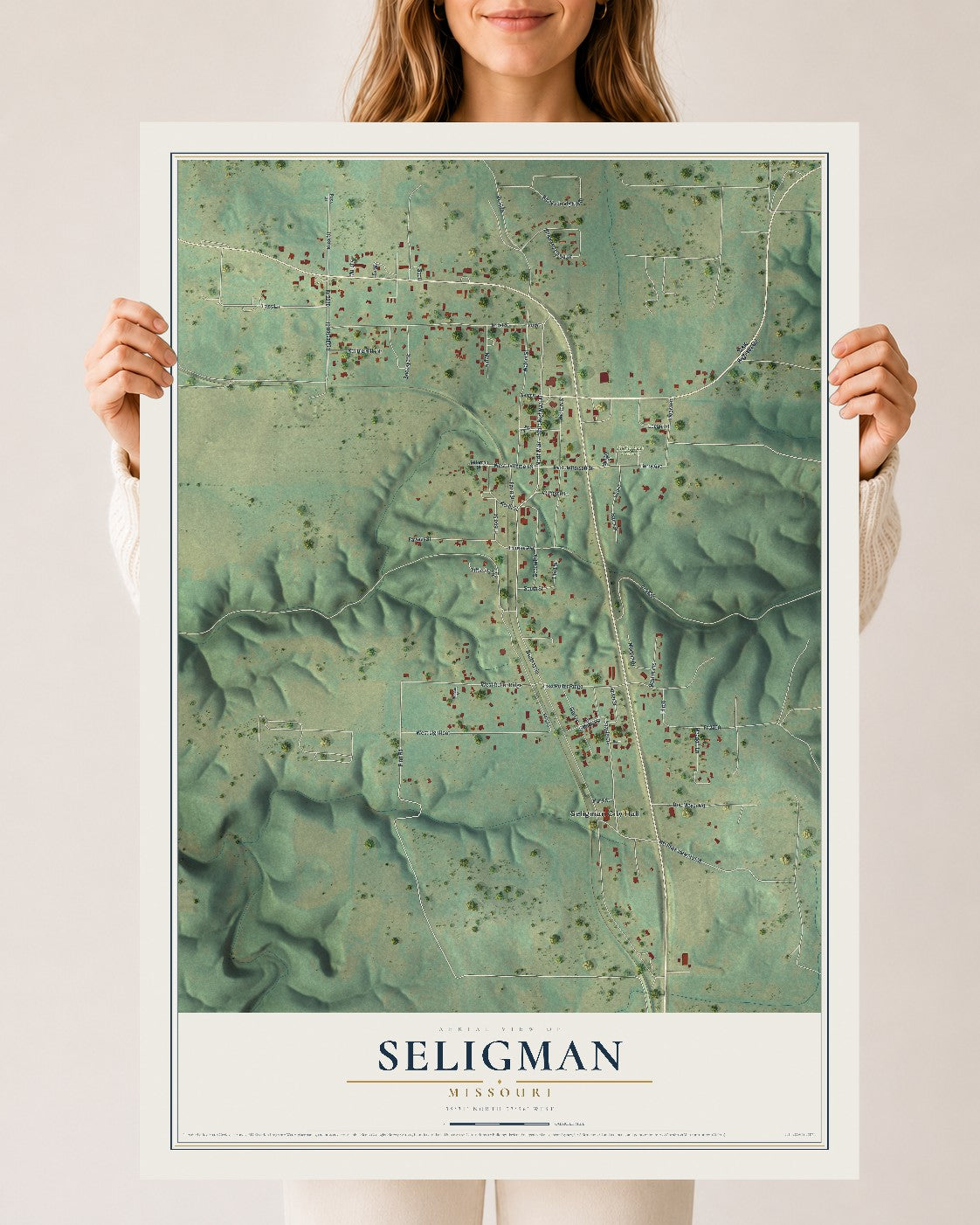 Map of Seligman, Missouri, 24 x 36 inch unframed archival matte print