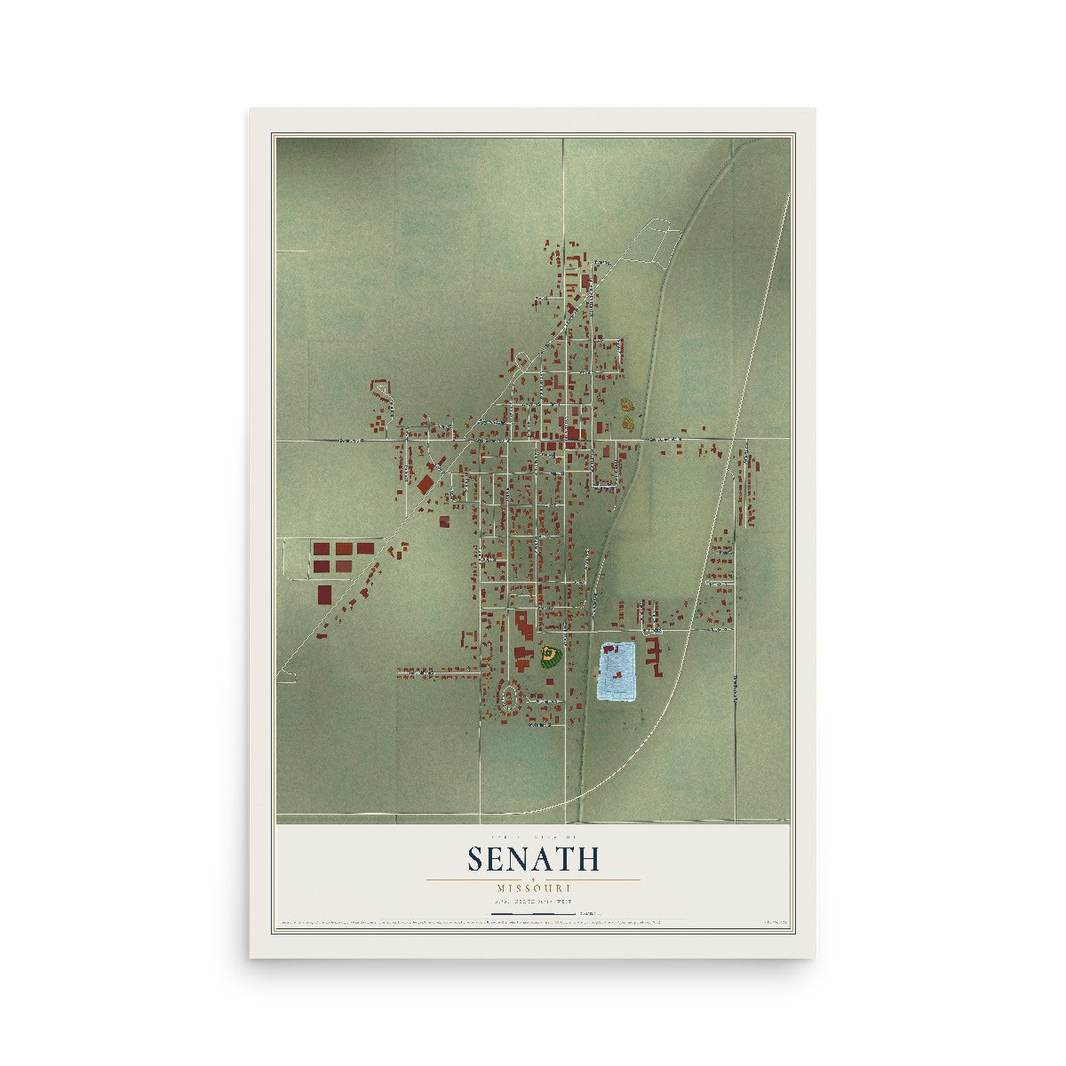 Map of Senath, Missouri, 12 x 18 inch unframed archival matte print