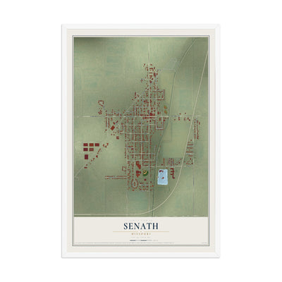 Map of Senath, Missouri, 12 x 18 inch print in a white wood frame
